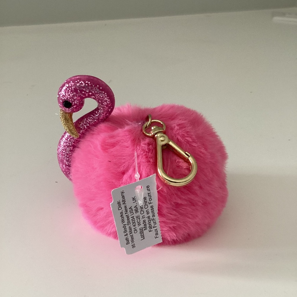 Bath &  Body Works Flamingo Pocketbac holder Hot Pink Fuzzy Pom Pom